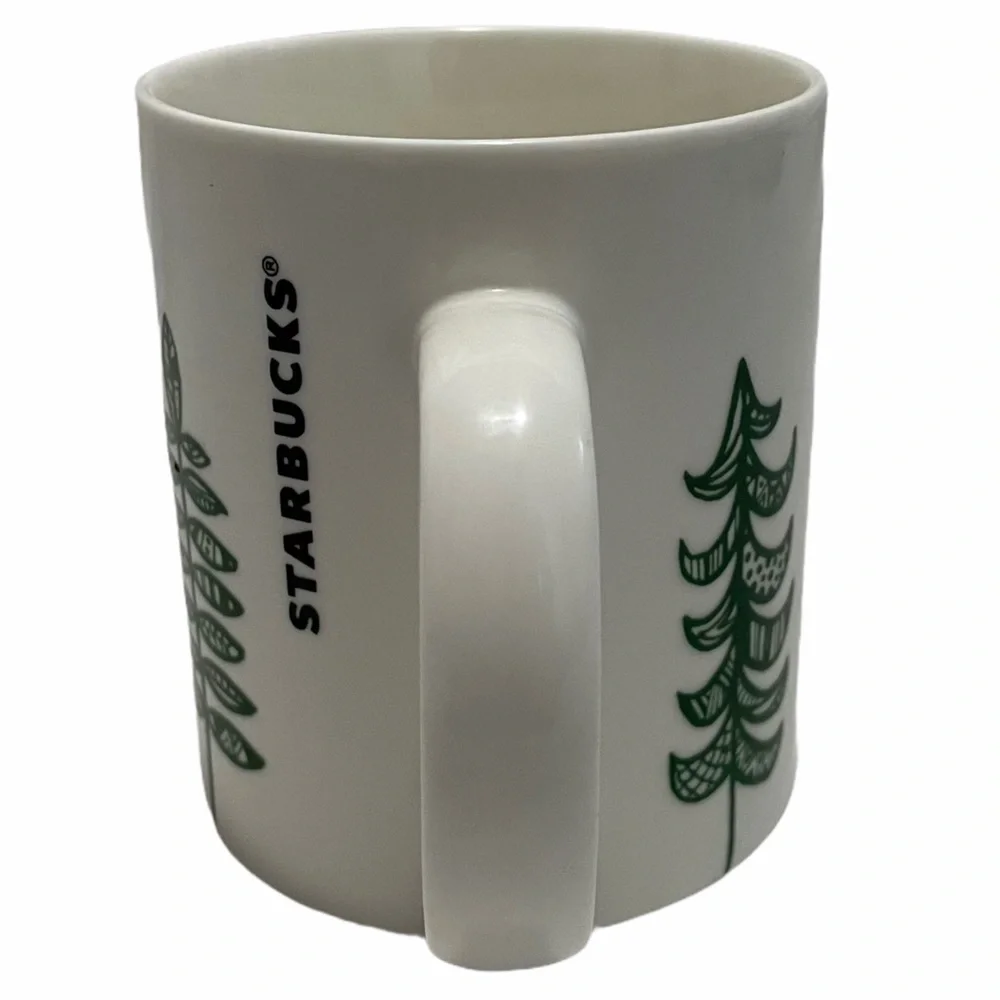 Starbucks 2015 Holiday Mug Green Pine Trees Winter Forest Christmas 12oz